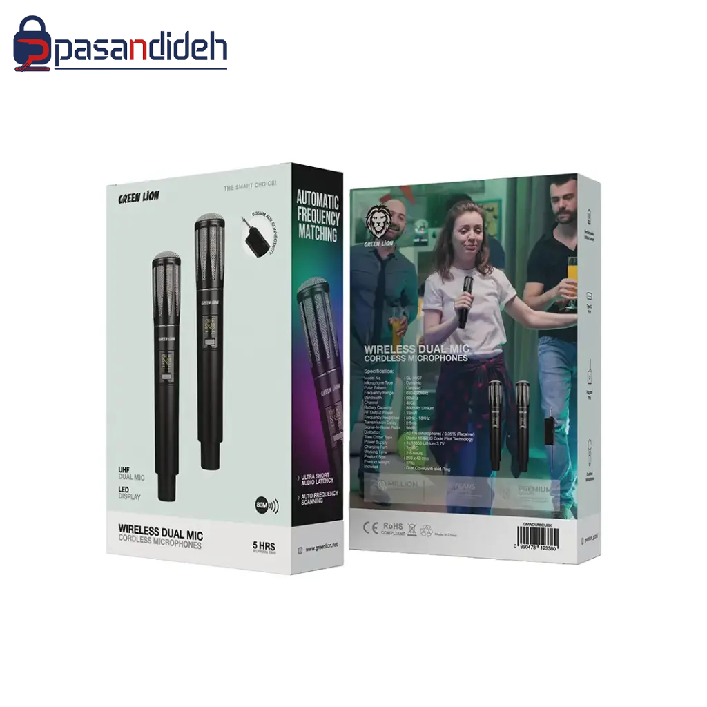 میکروفون دوتایی بی سیم گرین لاین مدل Green lion DUAL MIC CORDLESS