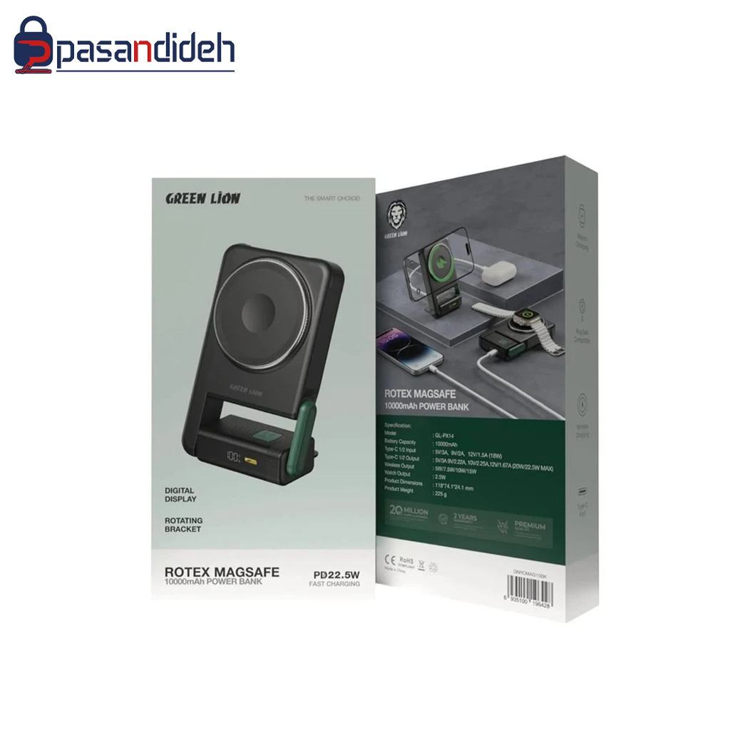پاوربانک 10k گرین لاین مدل Green lion ROTEX MAGSAFE